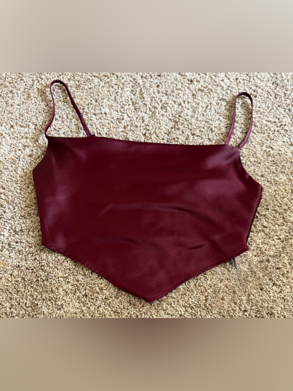 Forever 21 Burgundy Satin Cami Crop Top Small Y2K Zip Back